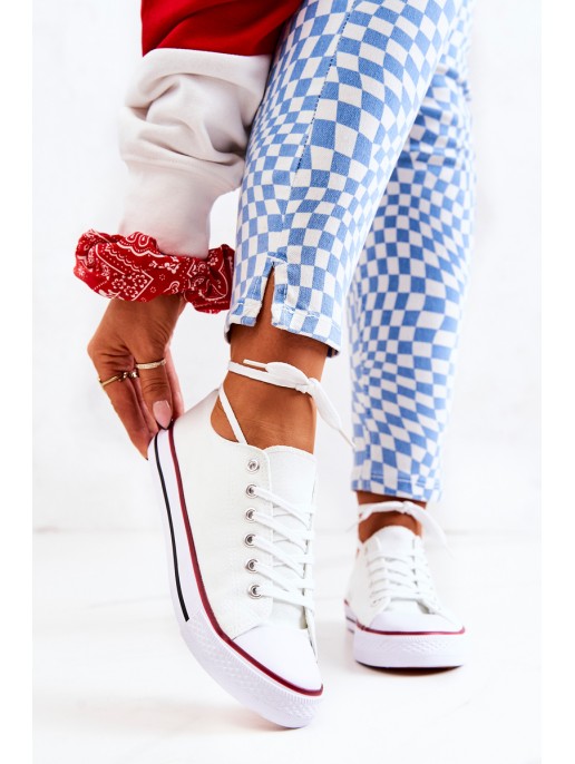 Women's Classic White Sneakers With Red Stripe Omerta