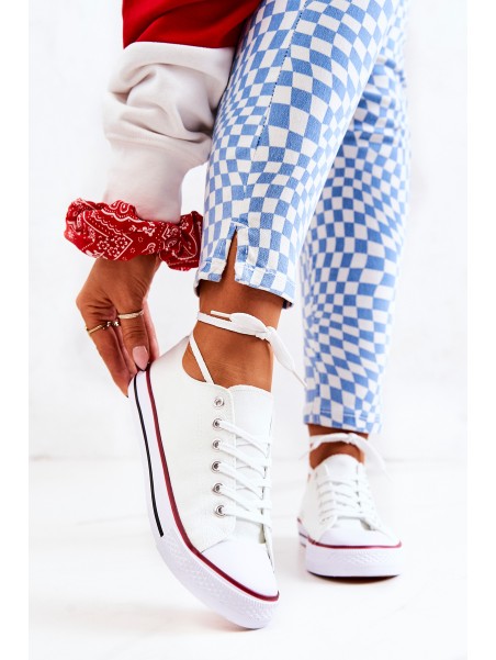 Women's Classic White Sneakers With Red Stripe Omerta