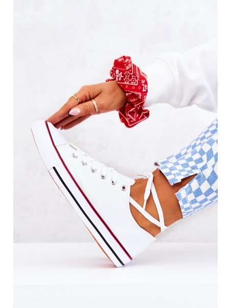 Women's Classic White Sneakers With Red Stripe Omerta