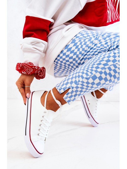 Women's Classic White Sneakers With Red Stripe Omerta Women's Classic White Sneakers With Red Stripe Omerta