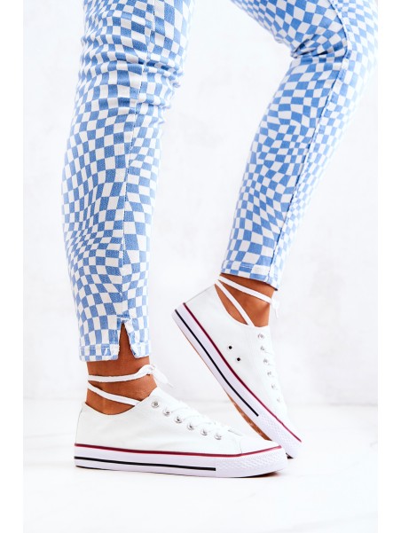Women's Classic White Sneakers With Red Stripe Omerta