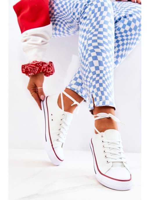 Women's Classic White Sneakers With Red Stripe Omerta Women's Classic White Sneakers With Red Stripe Omerta