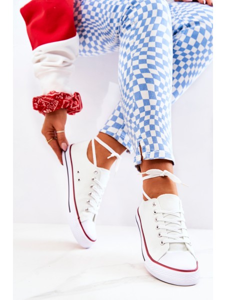 Women's Classic White Sneakers With Red Stripe Omerta