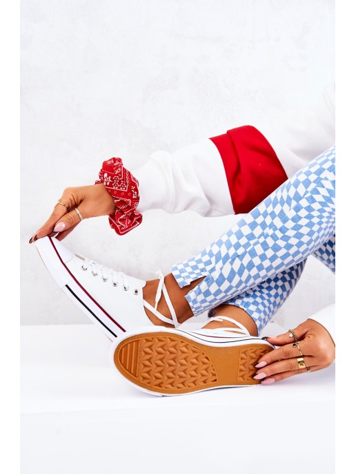 Women's Classic White Sneakers With Red Stripe Omerta Women's Classic White Sneakers With Red Stripe Omerta