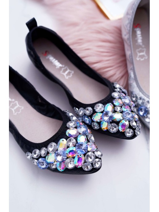 Leather Ballerinas with Stones Black Crystal Leather Ballerinas with Stones Black Crystal