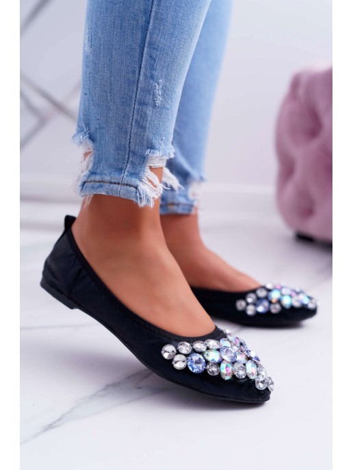 Leather Ballerinas with Stones Black Crystal Leather Ballerinas with Stones Black Crystal