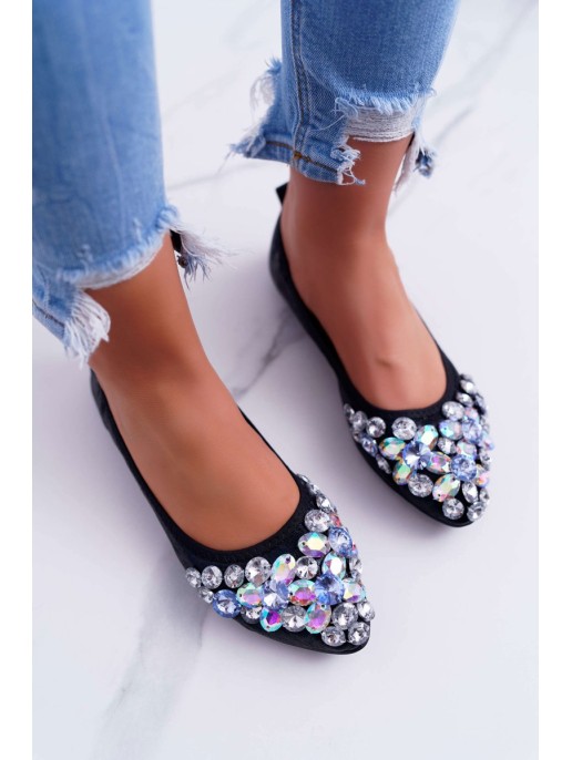 Leather Ballerinas with Stones Black Crystal Leather Ballerinas with Stones Black Crystal
