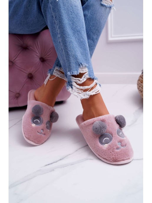 Women's Faux Fur Panda Slippers Dark Pink Fimeo