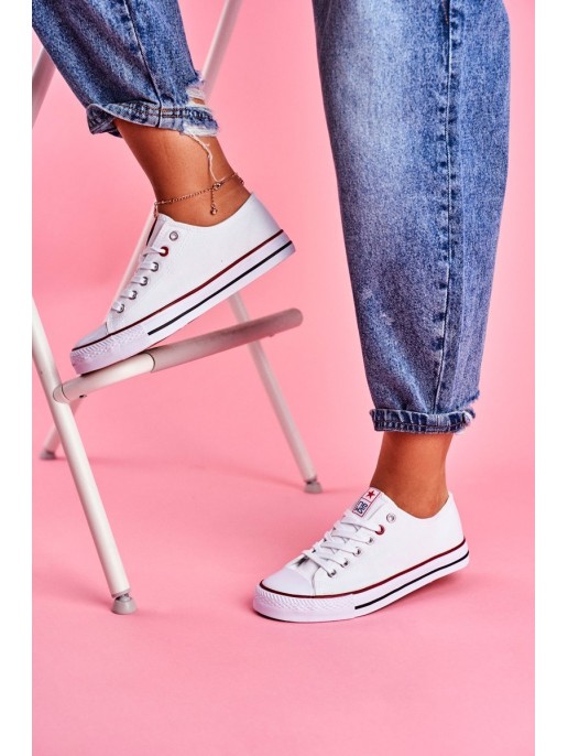 Women's Classic White Sneakers With Red Trim Ecoma