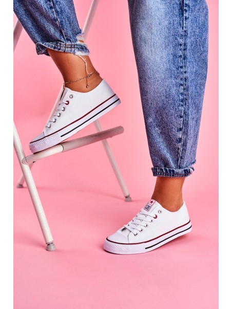 Women's Classic White Sneakers With Red Trim Ecoma