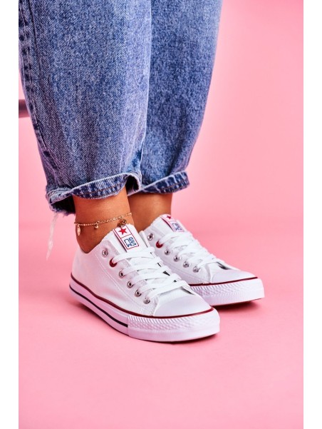 Women's Classic White Sneakers With Red Trim Ecoma