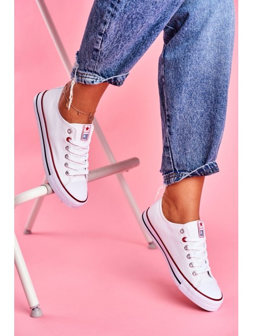 Women's Classic White Sneakers With Red Trim Ecoma