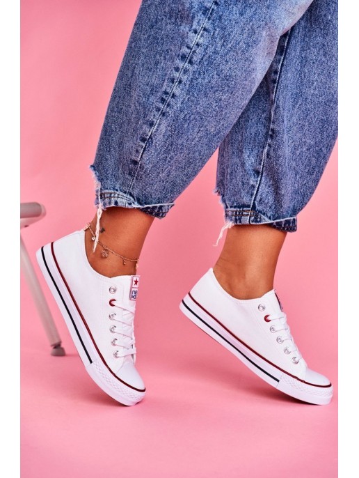 Women's Classic White Sneakers With Red Trim Ecoma