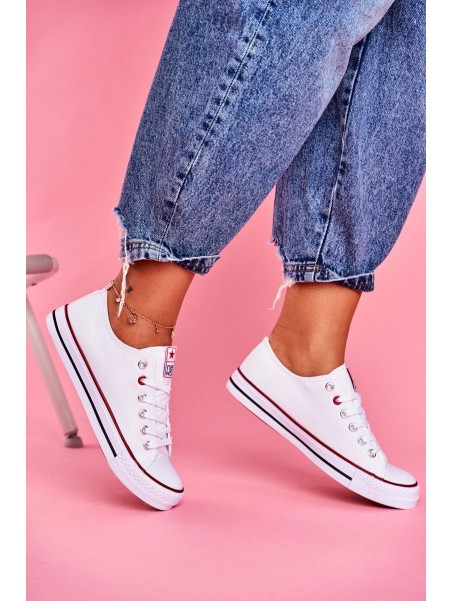 Women's Classic White Sneakers With Red Trim Ecoma