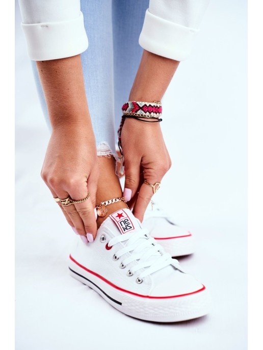 Women's Classic White Sneakers With Red Trim Ecoma