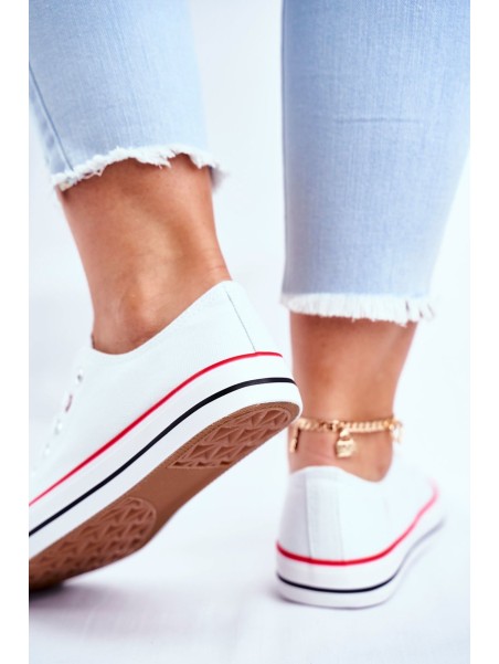 Women's Classic White Sneakers With Red Trim Ecoma