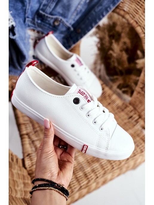 Women's Leather Sneakers Big Sta GG274005 White-Red Women's Leather Sneakers Big Sta GG274005 White-Red