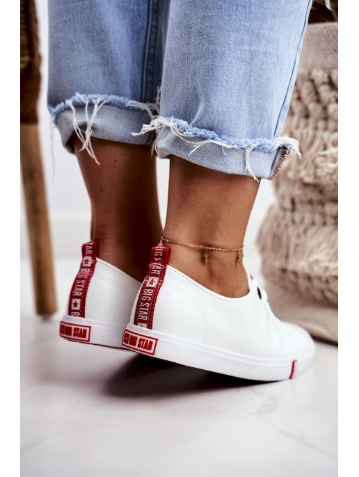 Women's Leather Sneakers Big Sta GG274005 White-Red Women's Leather Sneakers Big Sta GG274005 White-Red
