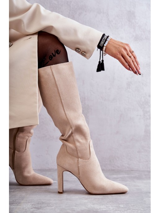 Women's Knee-High Boots Eco-Suede Beige Truly Love Women's Knee-High Boots Eco-Suede Beige Truly Love