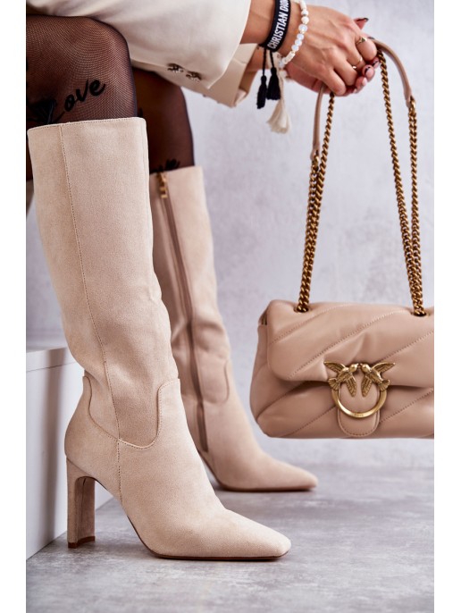 Women's Knee-High Boots Eco-Suede Beige Truly Love Women's Knee-High Boots Eco-Suede Beige Truly Love