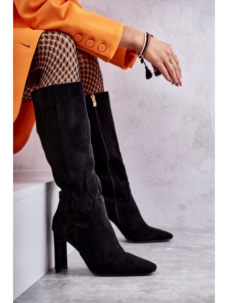 Moteriški batai iki kelių, ekologiški zomšiniai juodi tikrai meilė