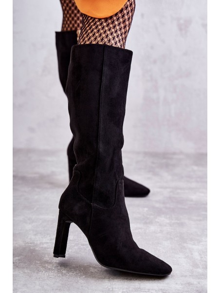 Moteriški batai iki kelių, ekologiški zomšiniai juodi tikrai meilė