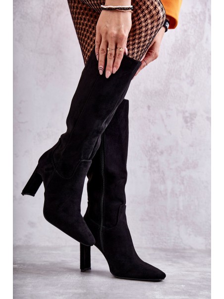 Moteriški batai iki kelių, ekologiški zomšiniai juodi tikrai meilė