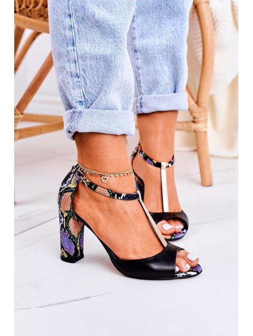 Leather Sandals On Block Heel Laura Messi 1916 Animal Print Black