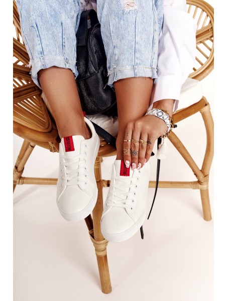 Women's Leather Sneakers With A Ribbon BIG STAR DD274685 White