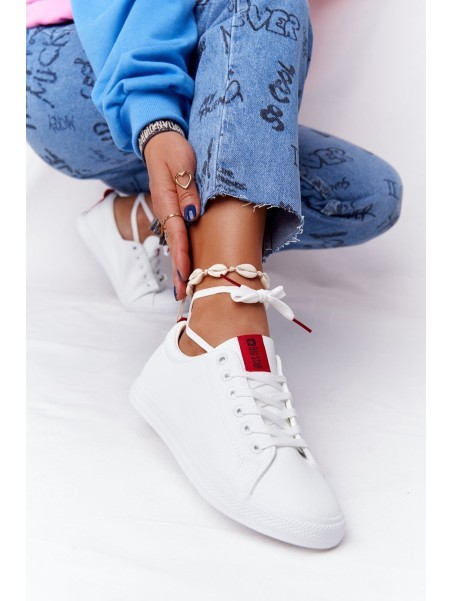 Women's Leather Sneakers With A Ribbon BIG STAR DD274685 White