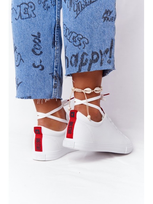 Women's Leather Sneakers With A Ribbon BIG STAR DD274685 White Women's Leather Sneakers With A Ribbon BIG STAR DD274685 White