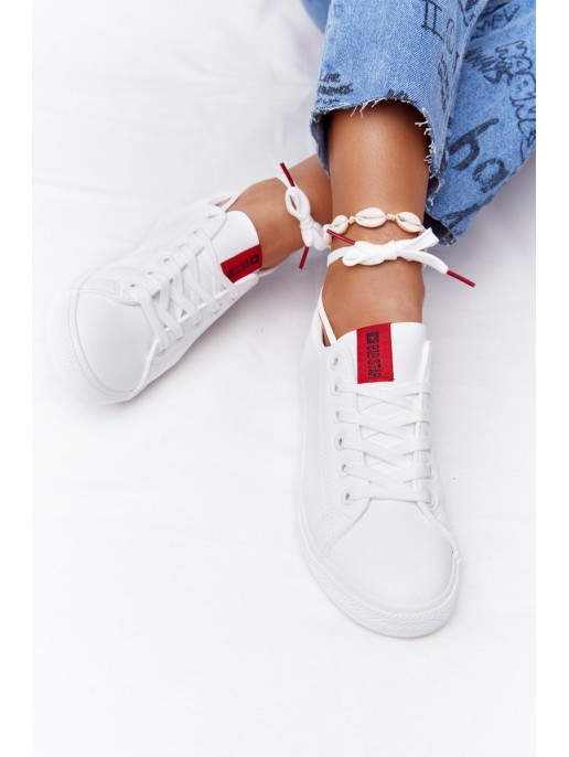 Women's Leather Sneakers With A Ribbon BIG STAR DD274685 White Women's Leather Sneakers With A Ribbon BIG STAR DD274685 White