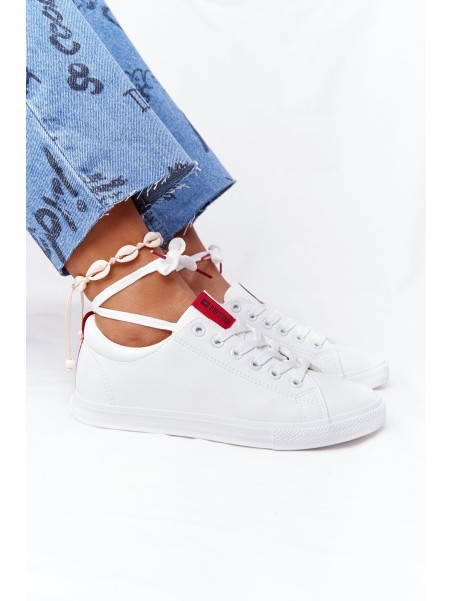 Women's Leather Sneakers With A Ribbon BIG STAR DD274685 White