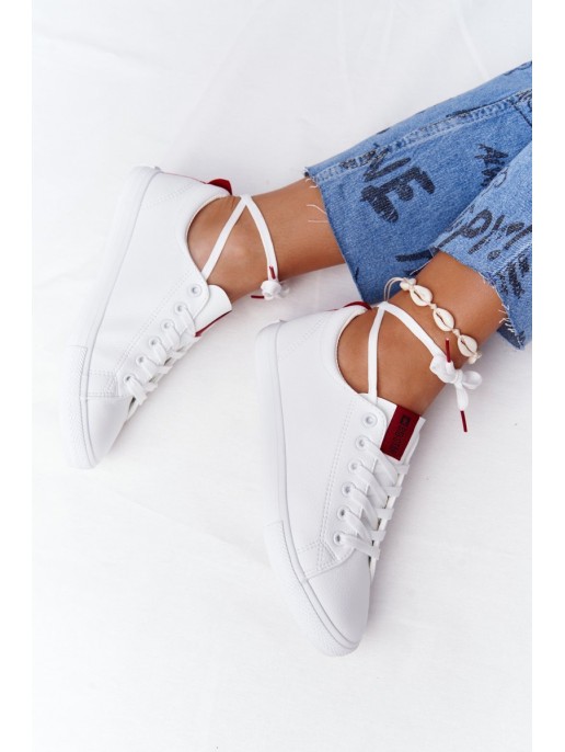 Women's Leather Sneakers With A Ribbon BIG STAR DD274685 White Women's Leather Sneakers With A Ribbon BIG STAR DD274685 White