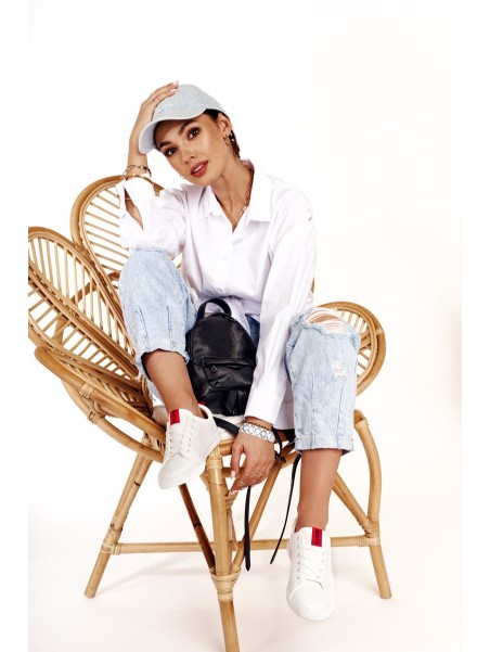 Women's Leather Sneakers With A Ribbon BIG STAR DD274685 White