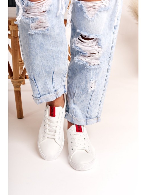 Women's Leather Sneakers With A Ribbon BIG STAR DD274685 White Women's Leather Sneakers With A Ribbon BIG STAR DD274685 White