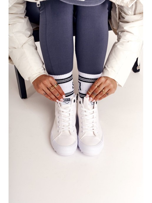 Women's High Sneakers On A Chunky Sole BIG STAR FF274241 White Women's High Sneakers On A Chunky Sole BIG STAR FF274241 White