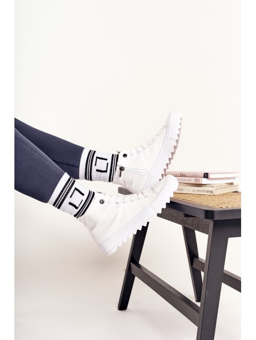 Women's High Sneakers On A Chunky Sole BIG STAR FF274241 White Women's High Sneakers On A Chunky Sole BIG STAR FF274241 White