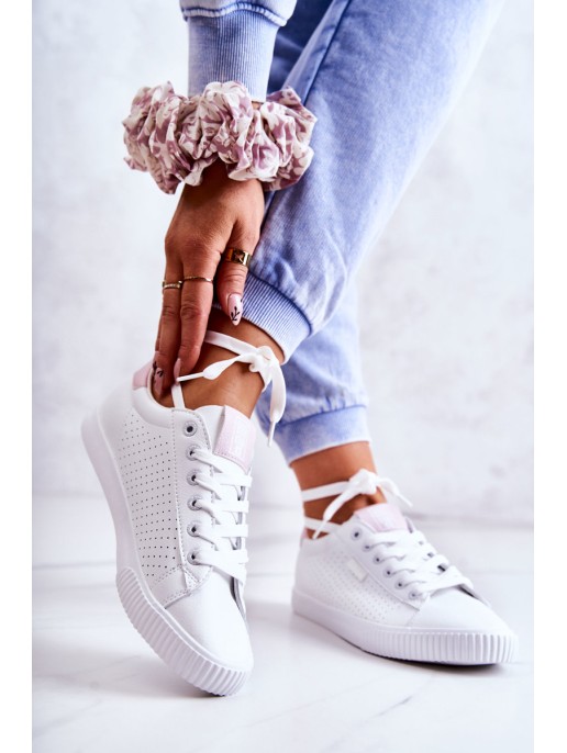 Women's Leather Sneakers BIG STAR HH274073 White-Pink Women's Leather Sneakers BIG STAR HH274073 White-Pink