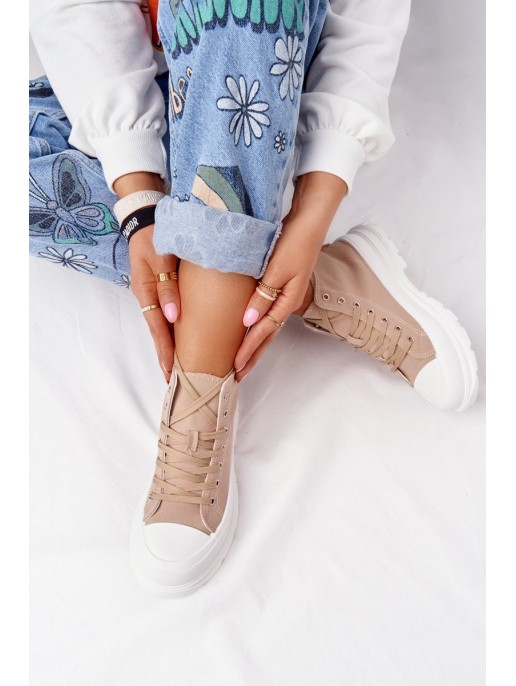 Women's High Sneakers On A Chunky Sole Light Brown Trissy