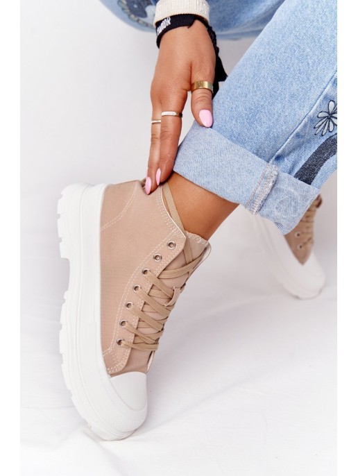 Women's High Sneakers On A Chunky Sole Light Brown Trissy
