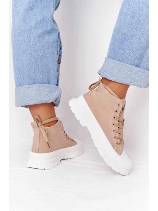 Women's High Sneakers On A Chunky Sole Light Brown Trissy