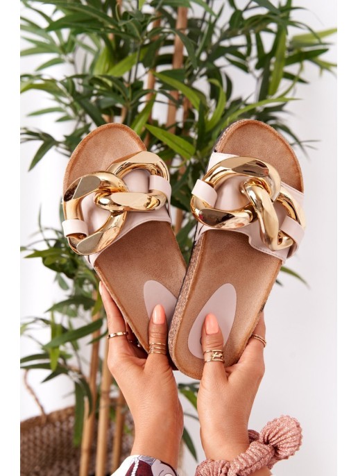 Slippers On The Cork Sole With Chain Beige Last Dance Slippers On The Cork Sole With Chain Beige Last Dance