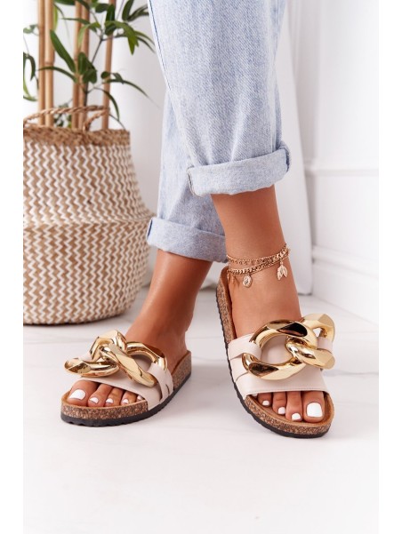 Slippers On The Cork Sole With Chain Beige Last Dance