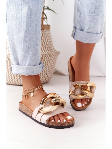 Slippers On The Cork Sole With Chain Beige Last Dance