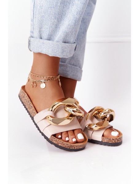 Slippers On The Cork Sole With Chain Beige Last Dance