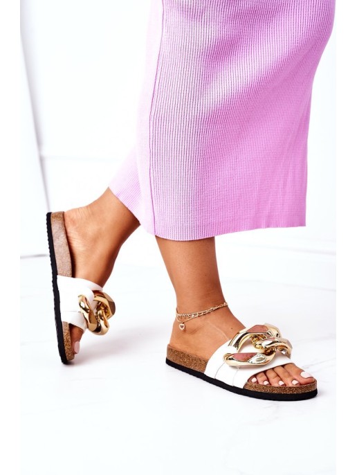 Slippers On The Cork Sole With Chain S.Barski SB002 White Slippers On The Cork Sole With Chain S.Barski SB002 White