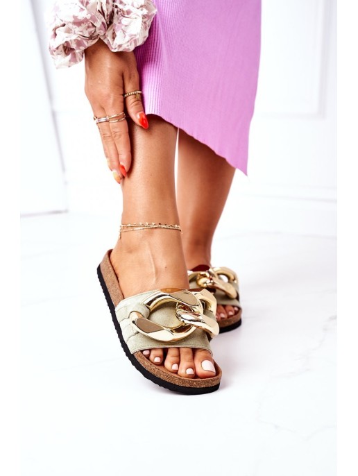 Slippers On The Cork Sole With Chain S.Barski SB001 Mint Slippers On The Cork Sole With Chain S.Barski SB001 Mint