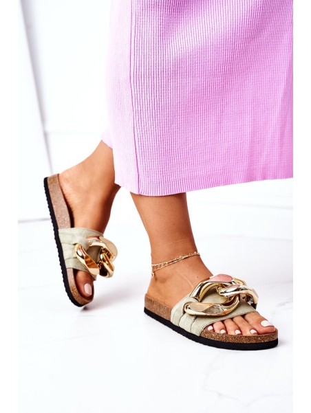 Slippers On The Cork Sole With Chain S.Barski SB001 Mint