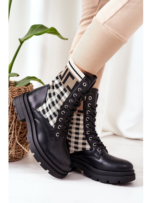 Elastic Fabric Boots Black Love Story